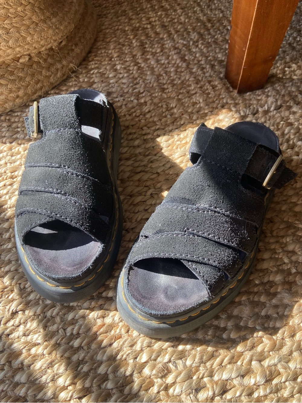 Dr. Martens platform slide sandals black suede